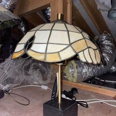 Large Vintage Tiffany Style Stained Glass Table Lamp Marble Base
