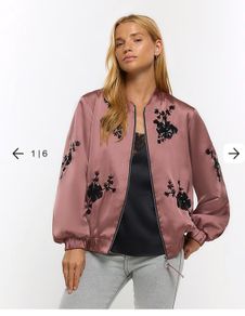 NEW River Island Pink satin embellished bomber jacket