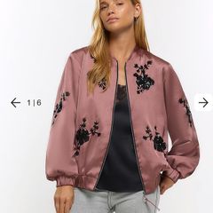 NEW River Island Pink satin embellished bomber jacket