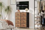 8 Drawers Chest of Drawers, Fabric Storage Dresser Vertical with Spacious Wooden Tabletop