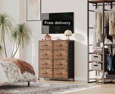8 Drawers Chest of Drawers, Fabric Storage Dresser Vertical with Spacious Wooden Tabletop