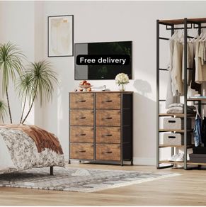 8 Drawers Chest of Drawers, Fabric Storage Dresser Vertical with Spacious Wooden Tabletop