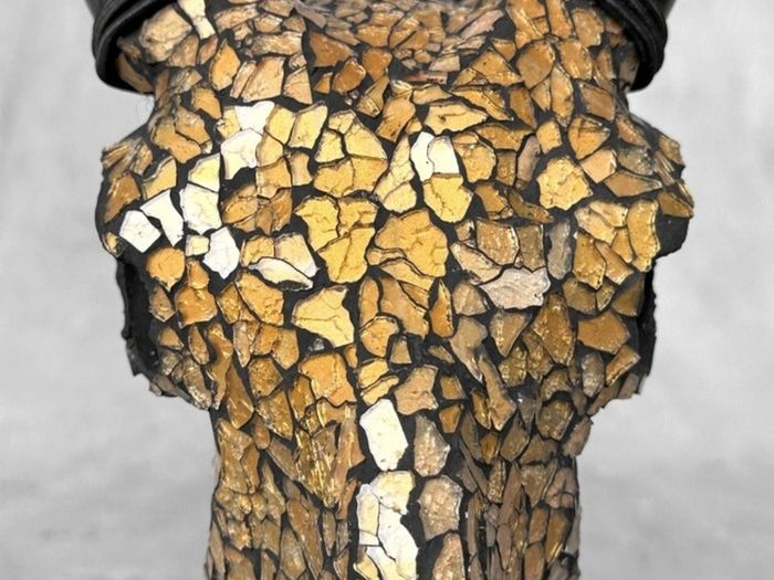 Mosaic-Embellished Real Goat Skull - Bone, Mosaic inlay