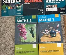 Junior cert Science textbook, workbook and notebook. JC Maths textbooks and workbooks.