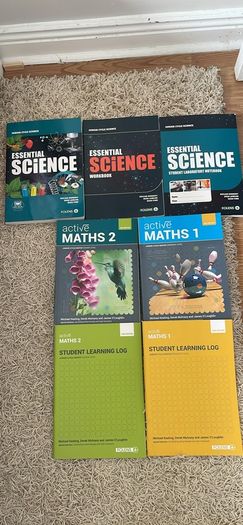 Junior cert Science textbook, workbook and notebook. JC Maths textbooks and workbooks.