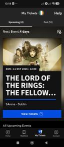 2 Tickets - Lord of the Rings with live orchestra  - 3 Arena - Sunday 11th October 12:00