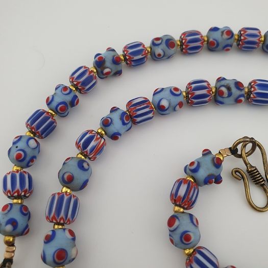 Antique Venetian Style Chevron & Skunk Glass Beads Necklace