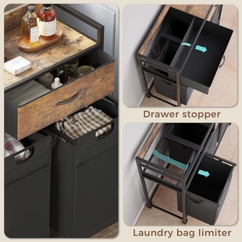 Laundry Basket, 3 Compartments Laundry Hamper 150L, 3 Drawers