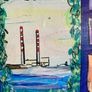 Framed Original contemporary Painting  Mattisse style Poolbeg Chimneys Dublin Original Gift Image 7