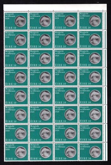 1978 Ireland 50th Anniversary of Ireland's First Coinage in 1928 Commemorative Stamps Block of 32 Mint Never Hinged (MNH)