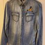 Pretty Green Embroidered Bird Vintage Denim Shirt with Pearl Effect Buttons XS Rare Image 3