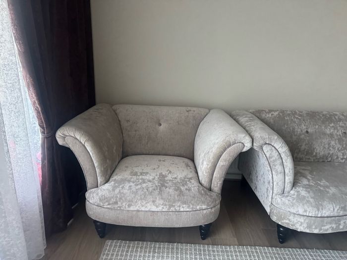 Modern Velvet Sofa + Armchair Set (excellent condition like new)