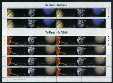 2007 Ireland The Planets (Jupiter, Neptune, Saturn & Uranus) Commemorative Stamp Sheetlets Plate 1A1A1A1A1A Mint Never Hinged (MNH)