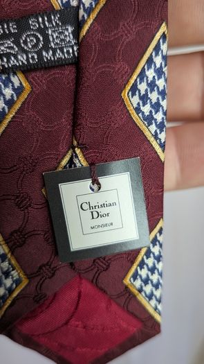 Christian Dior Monsieur Tie Burgundy Silk Geometric Handmade Designer