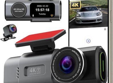 4K Wifi  Dual Dash Cam Front and Rear  WIFI, Night Vision, Parking Monitor