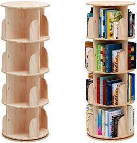 Rotating 360 Hexagonal Children's Bookcase - Tall Floor Standing Corner Book Shelf Storage Rack for Home
