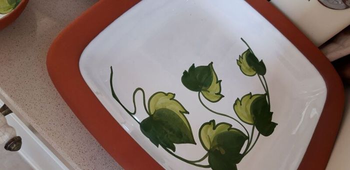 Stunning New Portugese Hand Painted Ivy Pottery Oven to Table Ware 5 Pieces