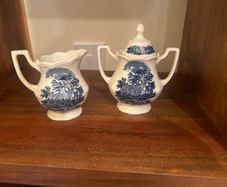 Blue Willow Sugar Bowl and Creamer