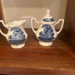 Blue Willow Sugar Bowl and Creamer