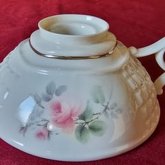 Antique Donegal Parian China Rose Chamber Stick / Pillar Candle Holder Made In Ireland