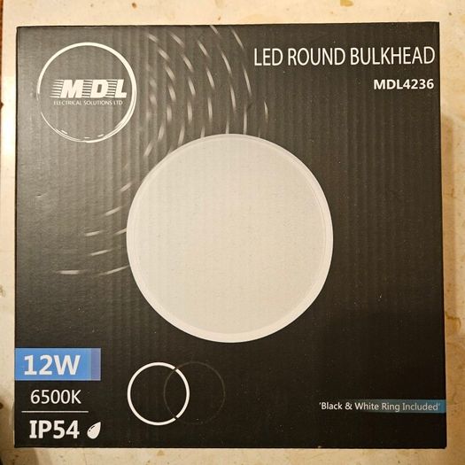 LED round bulkhead MDL4236 lamp lighting 12W A rating black/white new & boxed