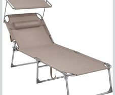 SONGMICS GCB022K01 Large Folding Sun Lounger, Sun Lounger, 200 x 71 x 38 cm, Load Capacity 150 kg, with Sun Shade and Reclining Backrest for Garden, Pool, Terrace, Taupe
