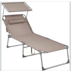 SONGMICS GCB022K01 Large Folding Sun Lounger, Sun Lounger, 200 x 71 x 38 cm, Load Capacity 150 kg, with Sun Shade and Reclining Backrest for Garden, Pool, Terrace, Taupe