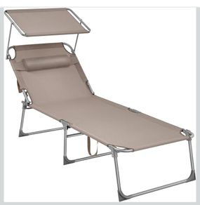 SONGMICS GCB022K01 Large Folding Sun Lounger, Sun Lounger, 200 x 71 x 38 cm, Load Capacity 150 kg, with Sun Shade and Reclining Backrest for Garden, Pool, Terrace, Taupe