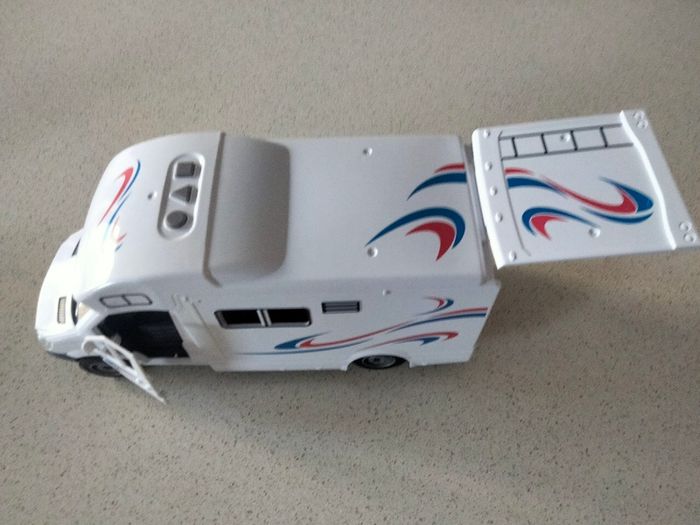 Toy Campervan - White with blue and red decals