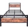 3ft Single Bed Frame with Wood Headboard,Heavy Duty Metal Bed Frame Single Bed, Strong Metal Slats,No Box Spring Needed,Under Bed Storage,Noise Free,Easy Assembly,Brown Image 2