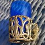 5 blue glass with gold tone holder, aquatic, D18 post 10e Image 2