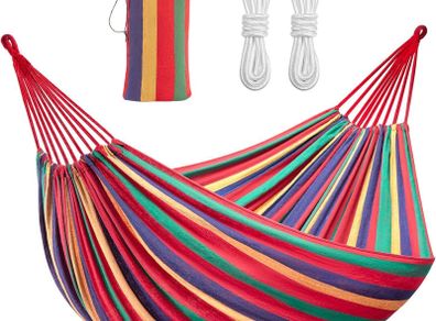 Outdoor Canvas Hammock Camping Swing Hammock with Tree Ropes Load-bearing Up to 200kg Perfect for Garden Patio Backyard