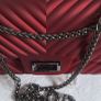 Matte Burgundy Red Chevron Flap Shoulder Handbag with Gunmetal Chain Image 9