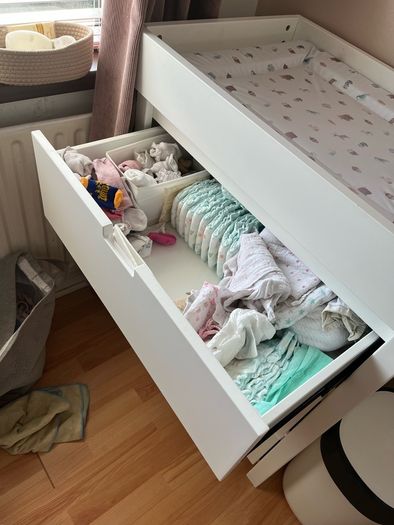 White Pine Wood Changing Unit with 3 Handleless Drawers