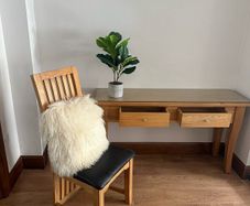 Solid Oak Desk Console Table 2 Drawers + chair