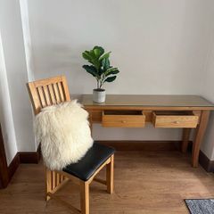 Solid Oak Desk Console Table 2 Drawers + chair