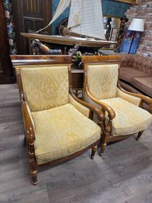 Pair of Vintage Empire Style Mahogany Armchairs