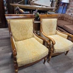 Pair of Vintage Empire Style Mahogany Armchairs