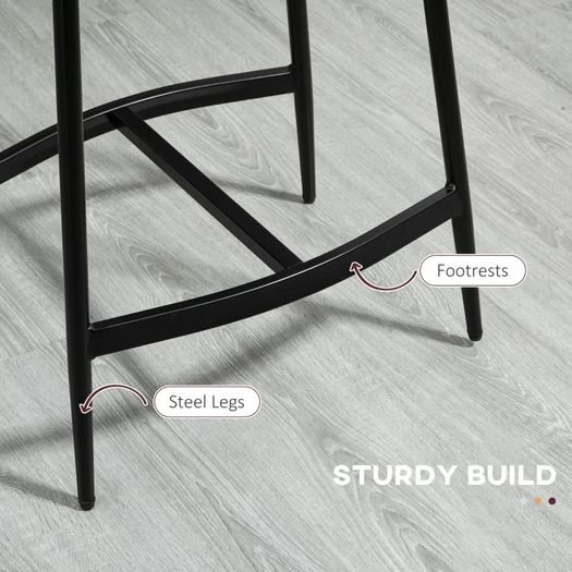 Breakfast Bar Stools Set of 2, Microfibre Upholstered Barstools, Industrial Bar Chairs with Curved Seat and Steel Frame for Dining Room, Kitchen, Grey