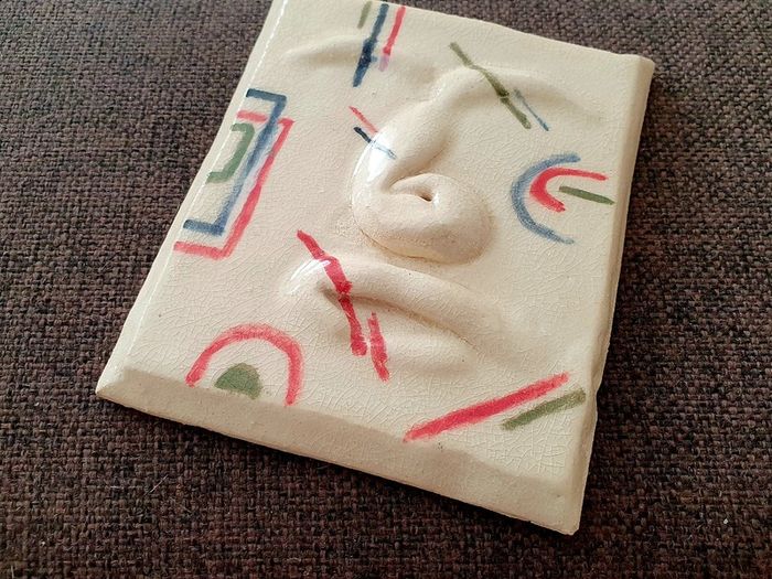 Handmade Ceramic Face Tile - One-of-a-Kind Art Piece
