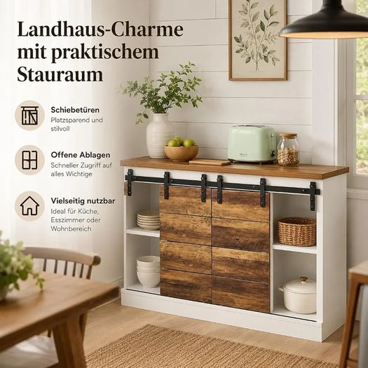 Buffet Cabinet - Large Sideboard - Storage Cupboard, Kitchen Cabinet Server with Sliding Barn Doors, Storage Sideboard Console Table for Dining Room Living Room Hallway Entrance Area