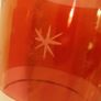 Fabulous Vintage Retro Mid-Century-Modern Hand Blown Tall Glass Pitcher with Three Matching Glasses in Clear Glass with Red Banding and Gold Gilt Banding and Cut Glass Star Pattern - Perfect for Summer Cocktails! Image 5