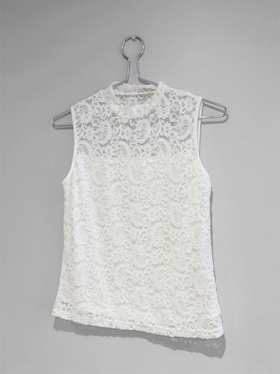 Pre Owned White Floral Lace High-Neck Shell Top