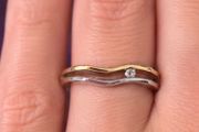 Vintage 9ct gold wave ring with diamond, new old stock