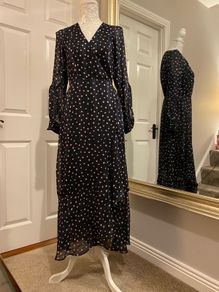 Whistles Dress navy & pink polka dot wrap