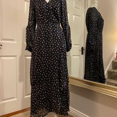 Whistles Dress navy & pink polka dot wrap