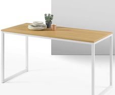 Home Office Desk 140 / 61 /74 cm  Metal and Wood Computer Desk, Easy Assembly  Natural Brown & White