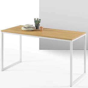 Home Office Desk 140 / 61 /74 cm  Metal and Wood Computer Desk, Easy Assembly  Natural Brown & White