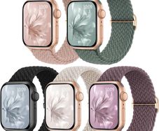 5 Pack Braided Band Compatible for Apple Watch Straps Women 40mm 41mm 38mm 42mm 44mm 45mm 46mm 49mm, Breathable Stretchy Elastic Sport Loop for iWatch SE3 Series 11/10/9/8/7/6/5/4/3/2