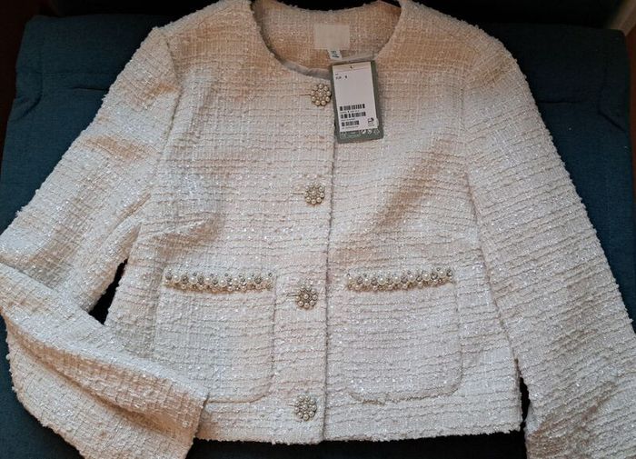 HM white embellished festive jacket